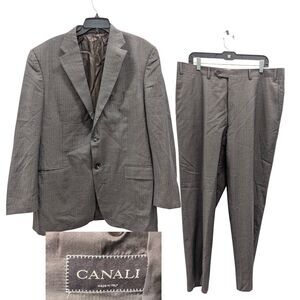 Canali Suit IT 56L 38 Grey Wool 2 Piece Windowpane Check Suit Eclectic Grandpa